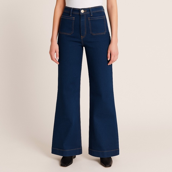 bagatelle Denim - Bagatelle Collection 12” High-Rise Wide-Leg Patch Pocket Jeans Sz 26 Dark Blue